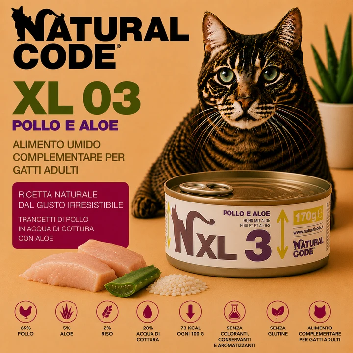 Natural Code XL03 Pollo e Aloe – Alimento per Gatti Adulti 170 g
