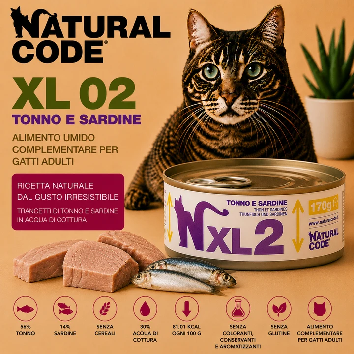 Natural Code XL02 Tonno e Sardine Alimento per Gatti Adulti 170 g