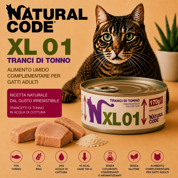 Natural Code XL01 Tranci di Tonno Alimento per Gatti Adulti 170 g