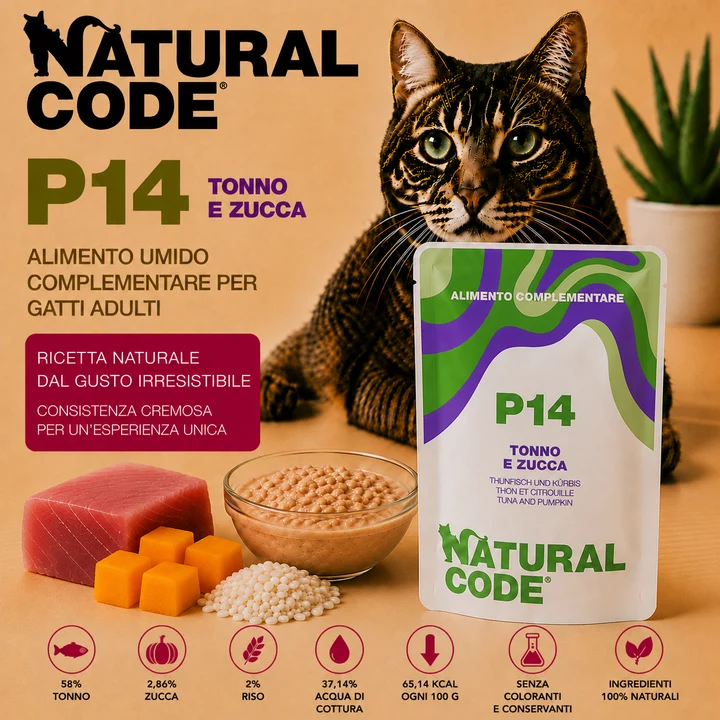 Natural Code P14 Tonno e Zucca - Alimento per Gatti Adulti 70 g