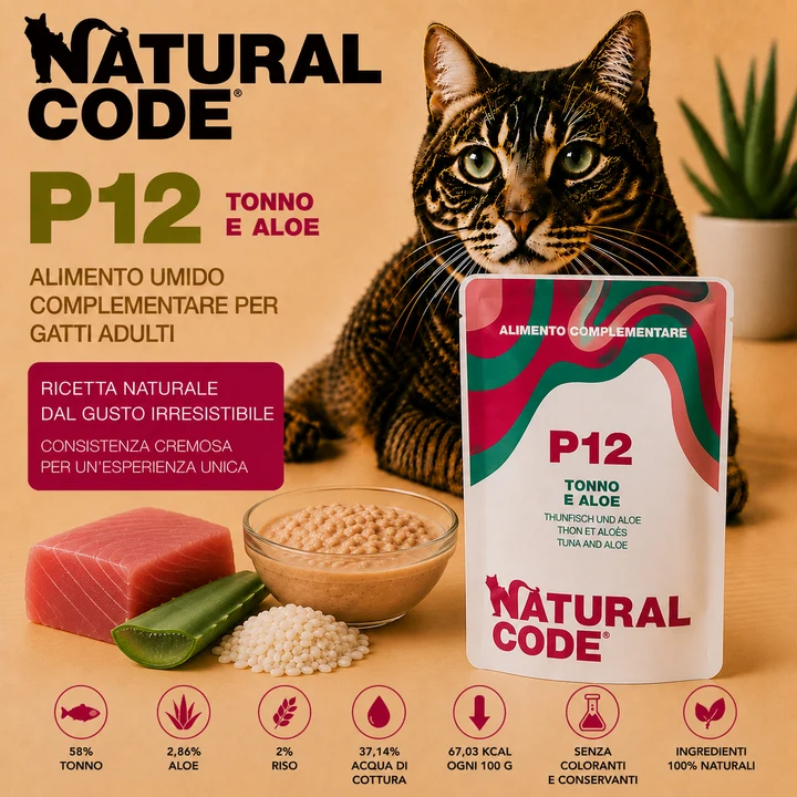 Natural Code P12 Tonno e Aloe - Alimento per Gatti Adulti 70 g