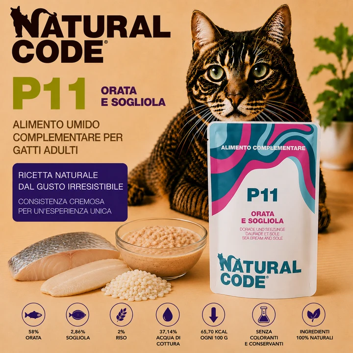 Natural Code P11 Orata e Sogliola Alimento Umido per Gatti 70 g