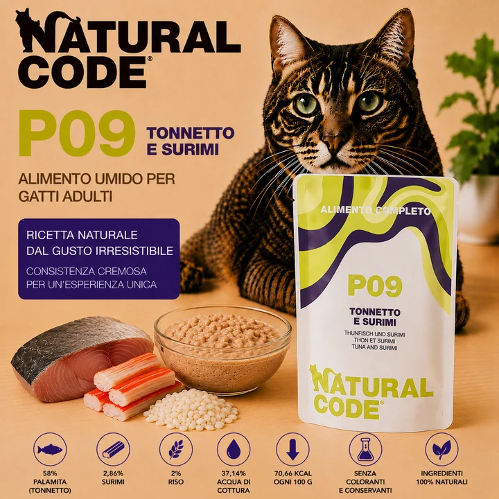 Natural Code P09 Tonnetto e Surimi Alimento Umido per Gatti 70 g