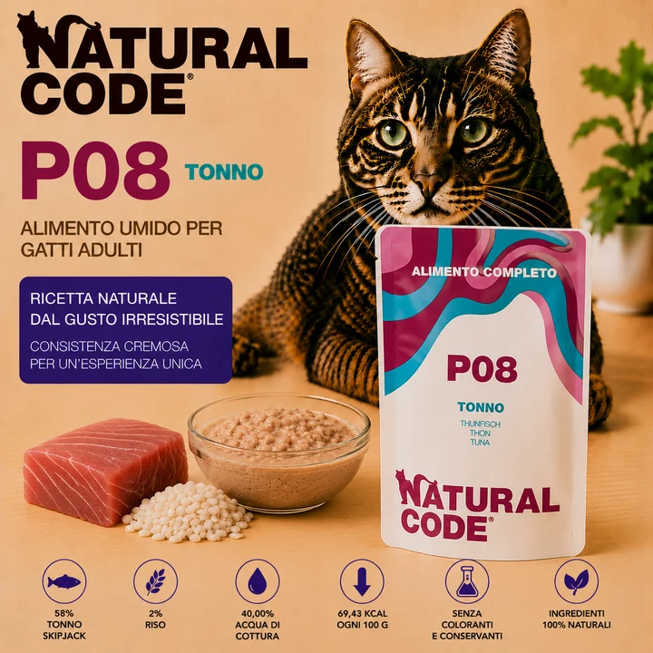 Natural Code P08 Tonno Alimento Umido per Gatti 70 g
