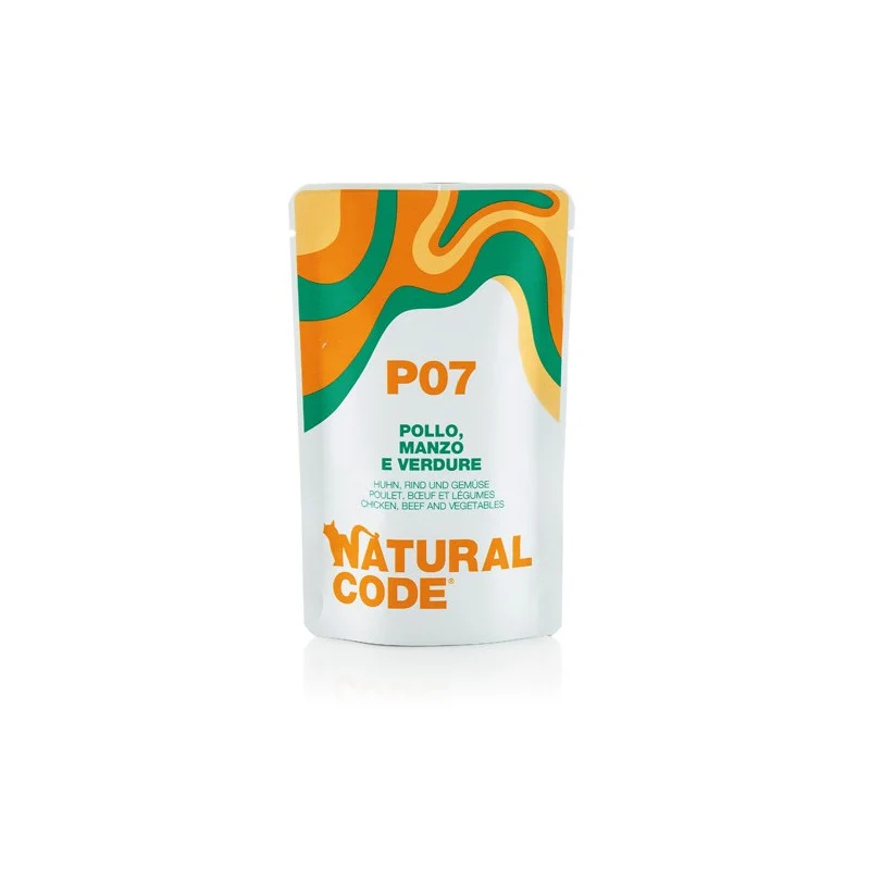 Natural Code P07 Pollo, Manzo e Verdure Alimento Umido per Gatti 70 g