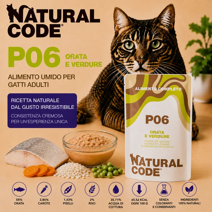 Natural Code P06 Orata e Verdure Alimento Umido per Gatti 70 g