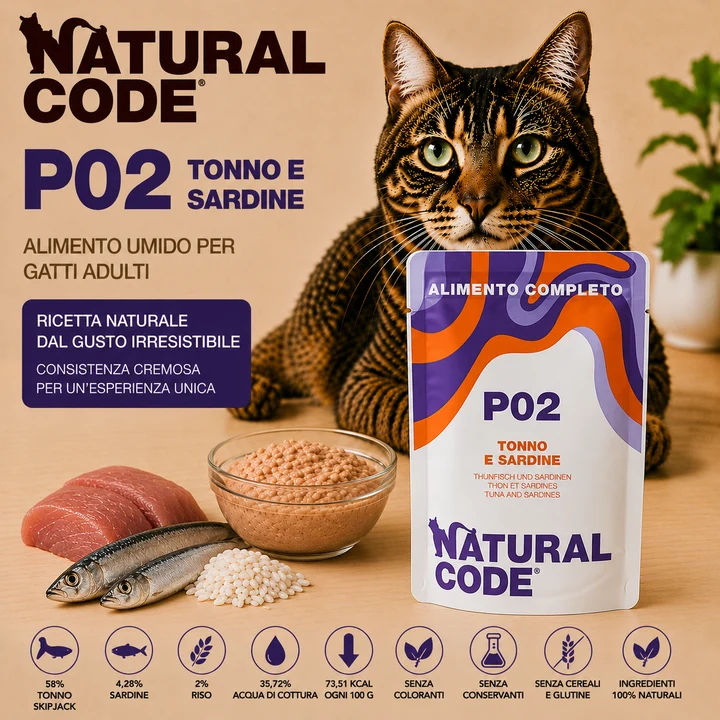Natural Code P02 Tonno e Sardine Alimento Umido per Gatti 70 g