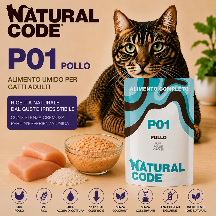 Natural Code P01 Pollo Alimento Umido per Gatti Bustina da 70 g