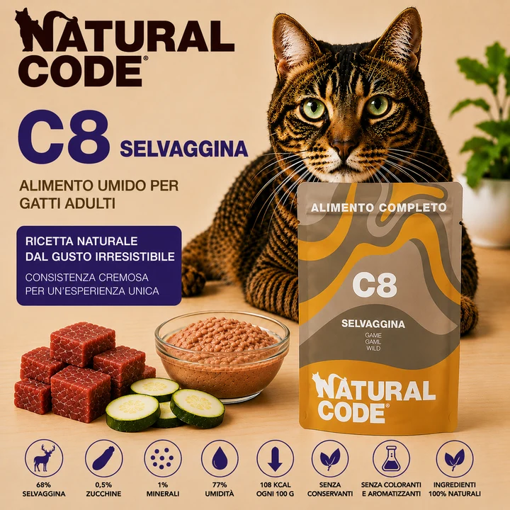 Natural Code C08 Agnello Alimento Umido Completo per Gatti 70 g