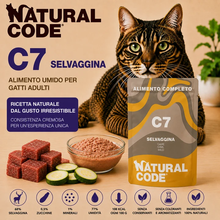 Natural Code C07 Selvaggina Alimento Umido Completo per Gatti 70 g