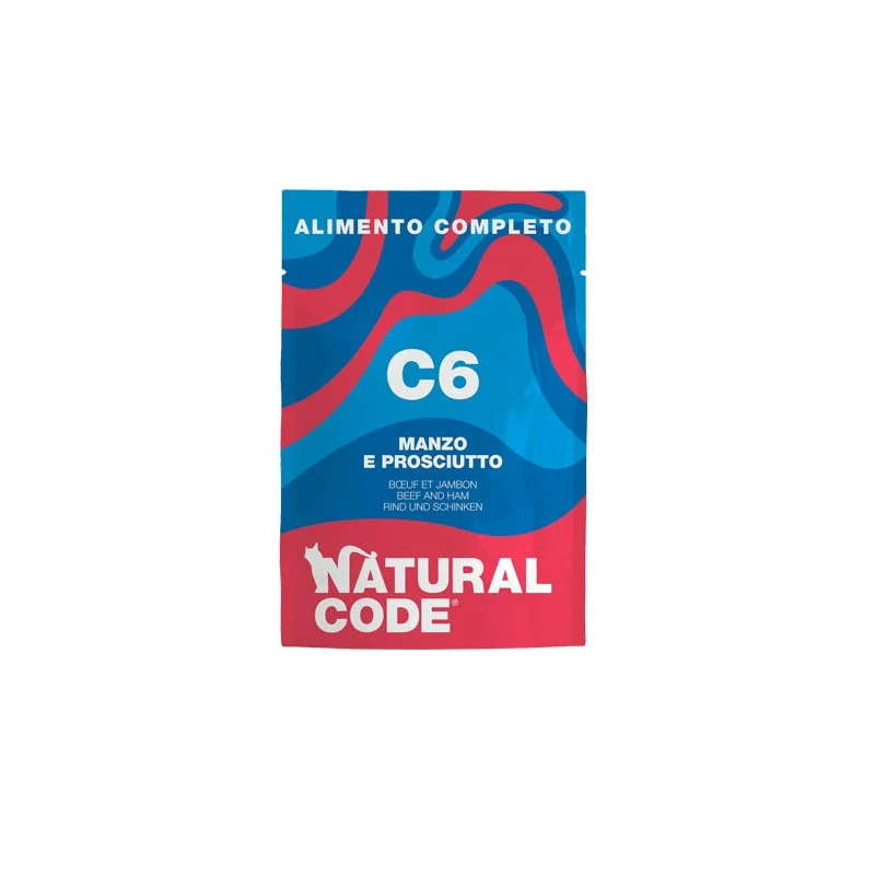 Natural Code C06 Manzo e Prosciutto Alimento Umido Completo per Gatti 70 g
