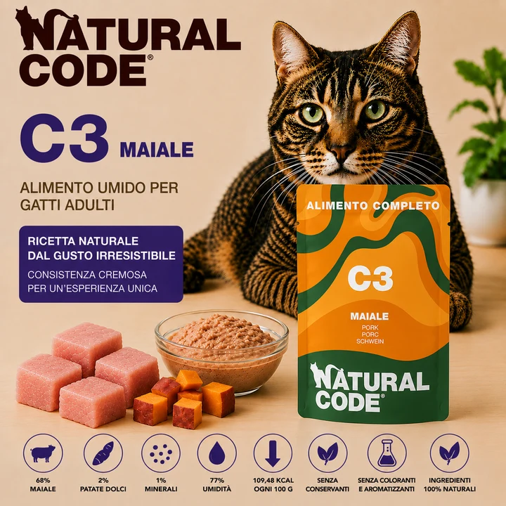 Natural Code C03 Maiale Alimento Umido Completo per Gatti 70 g