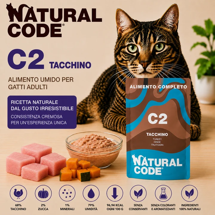 Natural Code C02 Tacchino Alimento Umido Completo per Gatti 70 g