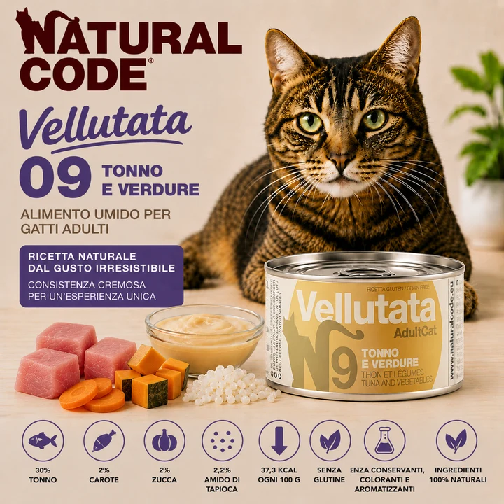 Natural Code 09 Vellutata Tonno e Verdure Alimento Umido per Gatti 85 g