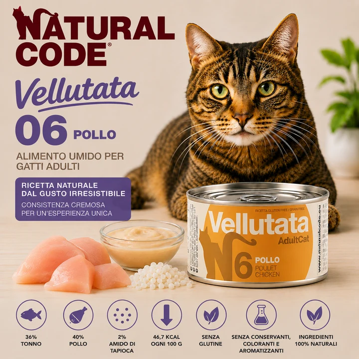 Natural Code 06 Vellutata Pollo Alimento Umido per Gatti 85 g