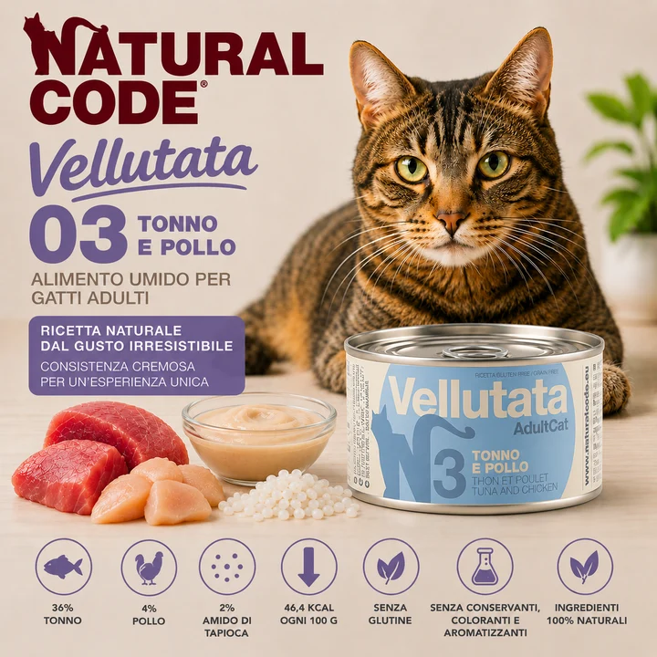 Natural Code 03 Vellutata Tonno e Pollo 85 g | Alimento Umido per Gatti