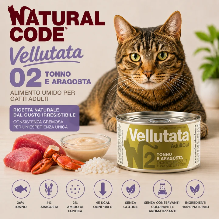 Natural Code 02 Vellutata Tonno e Aragosta | Alimento Umido per Gatti 85 g