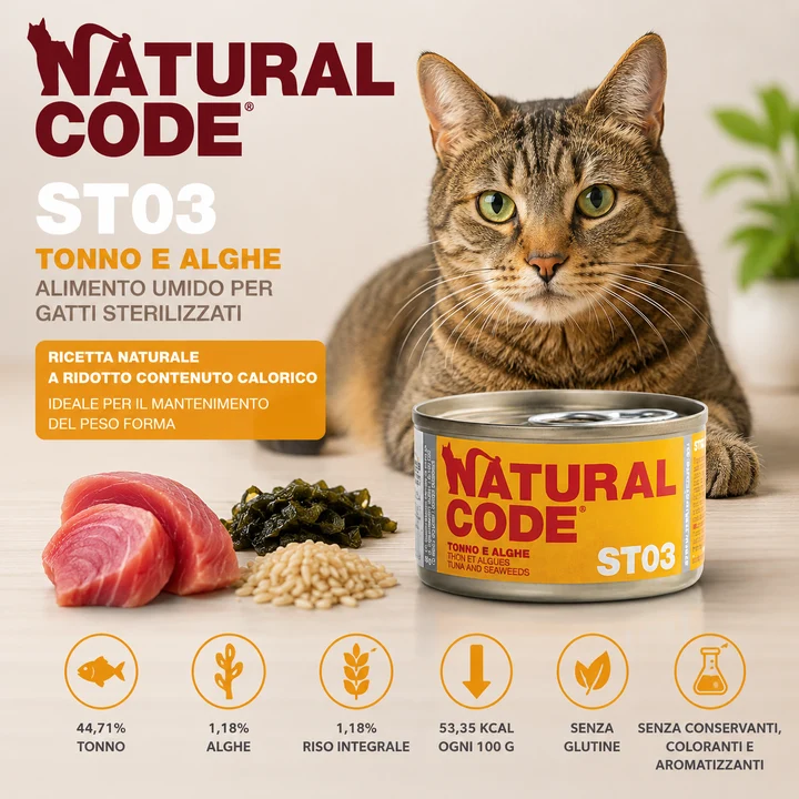 Natural Code ST03 Tonno e Alghe | Alimento Umido per Gatti Sterilizzati 85 g