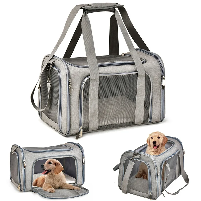 Trasportino Morbido per Cani e Gatti Omologato per Aereo – Borsa da Viaggio Impermeabile con Rete Antigraffio, Tracolla e Cuscino in Pile Removibile