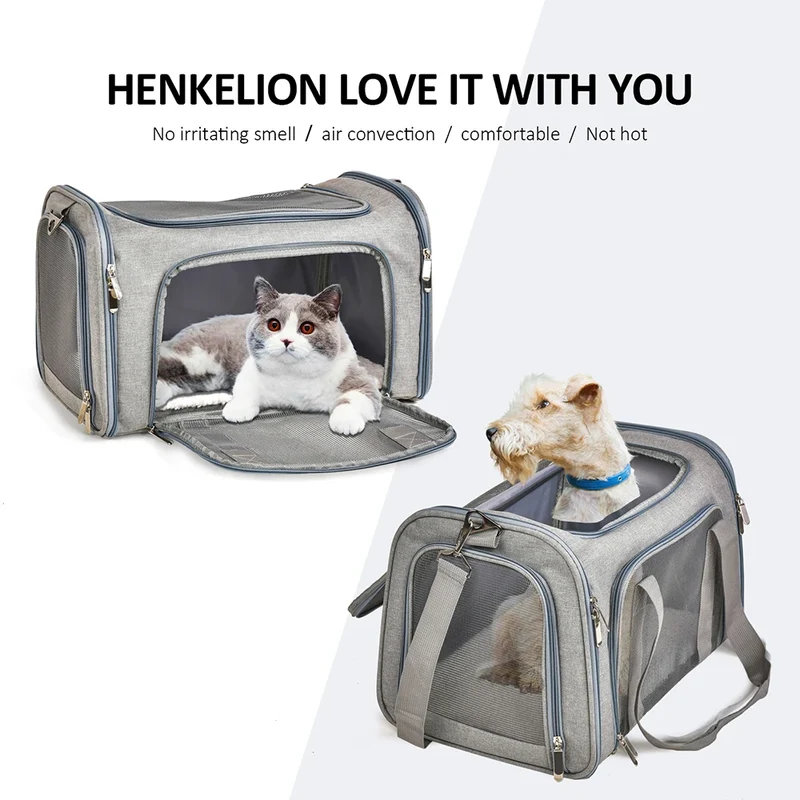 Trasportino Morbido per Cani e Gatti Omologato per Aereo – Borsa da Viaggio Impermeabile con Rete Antigraffio, Tracolla e Cuscino in Pile Removibile