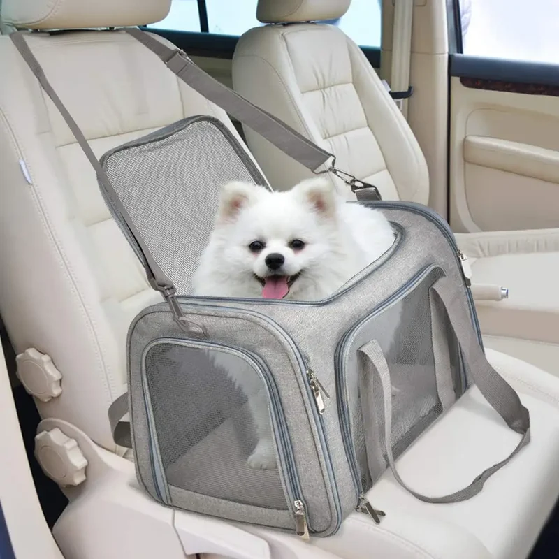 Trasportino Morbido per Cani e Gatti Omologato per Aereo – Borsa da Viaggio Impermeabile con Rete Antigraffio, Tracolla e Cuscino in Pile Removibile