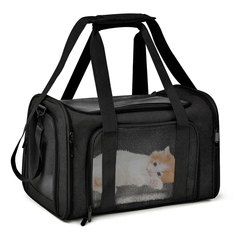 Trasportino Morbido per Cani e Gatti Omologato per Aereo – Borsa da Viaggio Impermeabile con Rete Antigraffio, Tracolla e Cuscino in Pile Removibile