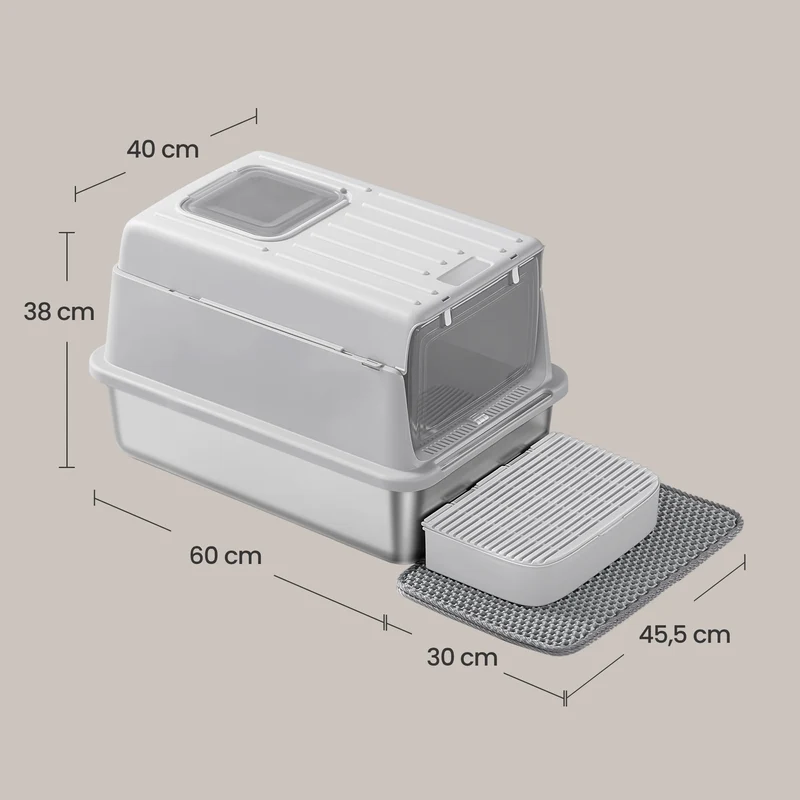 Lettiera per Gatti Grandi in Acciaio Inossidabile con Coperchio (60x40x38 cm) – Cassetta Igienica XXL da 28L Anti-Odore e Anti-Perdita, con Paletta e Tappetino inclusi