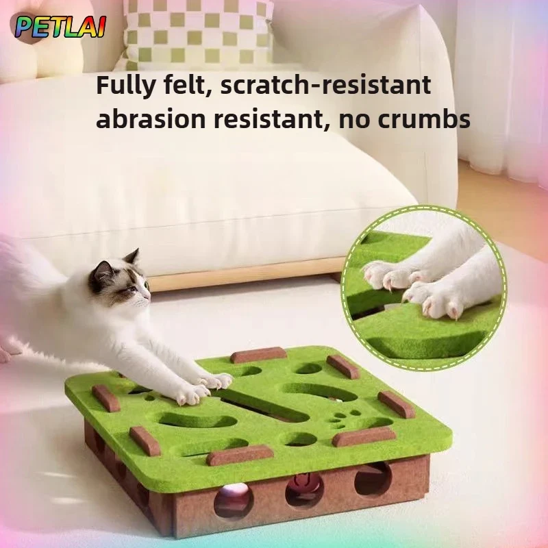 Cat Toy Felt Maze Box – Scatola Labirinto Interattiva in Feltro per Gatti, Gioco di Intelligenza con Fori "Dig Hole" e Palline con Campanello per Stimolazione Mentale del Gattino