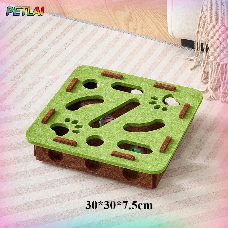 Cat Toy Felt Maze Box – Scatola Labirinto Interattiva in Feltro per Gatti, Gioco di Intelligenza con Fori "Dig Hole" e Palline con Campanello per Stimolazione Mentale del Gattino