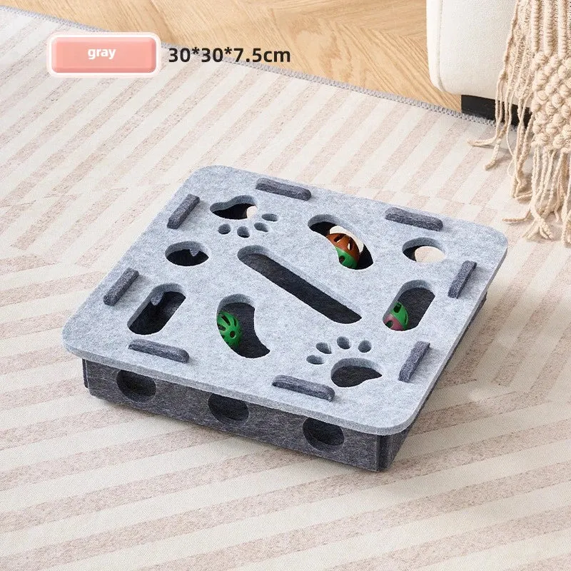 Cat Toy Felt Maze Box – Scatola Labirinto Interattiva in Feltro per Gatti, Gioco di Intelligenza con Fori "Dig Hole" e Palline con Campanello per Stimolazione Mentale del Gattino