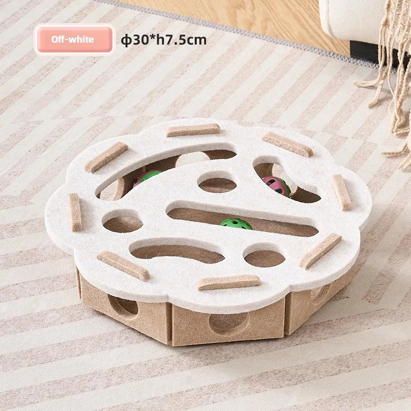 Cat Toy Felt Maze Box – Scatola Labirinto Interattiva in Feltro per Gatti, Gioco di Intelligenza con Fori "Dig Hole" e Palline con Campanello per Stimolazione Mentale del Gattino