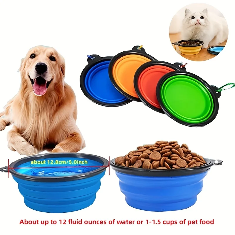 Ciotola Pieghevole Portatile in Silicone e TPR per Cani e Gatti, Ciotola da Viaggio Salvaspazio per Cibo e Acqua (Outdoor e Trekking)
