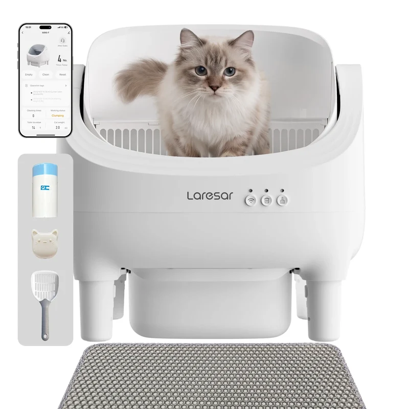 Laresar MINI-F Smart Litter Box – Lettiera Automatica Autopulente per Gatti con Monitoraggio App, Sensori Infrarossi e Aromaterapia