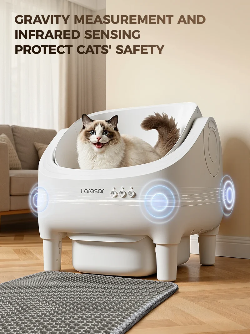 Laresar MINI-F Smart Litter Box – Lettiera Automatica Autopulente per Gatti con Monitoraggio App, Sensori Infrarossi e Aromaterapia