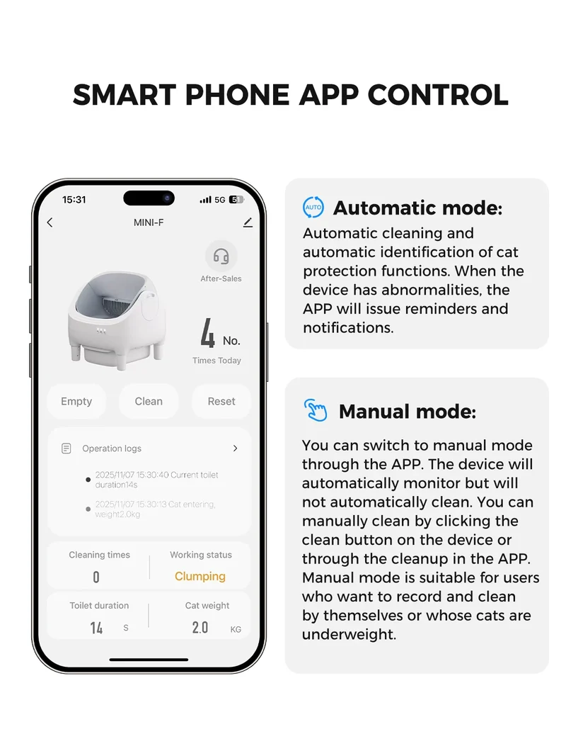 Laresar MINI-F Smart Litter Box – Lettiera Automatica Autopulente per Gatti con Monitoraggio App, Sensori Infrarossi e Aromaterapia