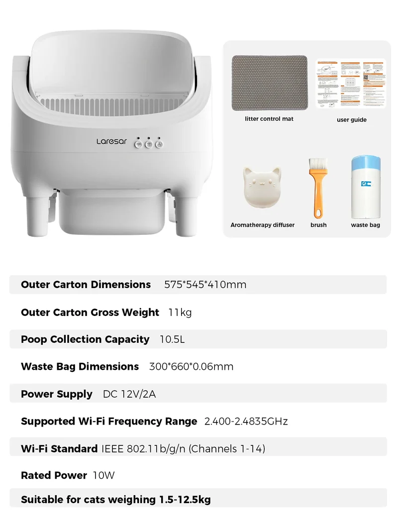 Laresar MINI-F Smart Litter Box – Lettiera Automatica Autopulente per Gatti con Monitoraggio App, Sensori Infrarossi e Aromaterapia