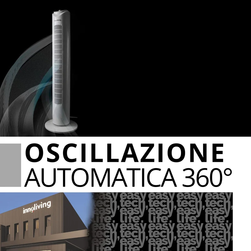 Innoliving Bimar Ventilatore a Torretta 3 Velocità INN-504 con Timer 120 Minuti, Ventilatore a Colonna con Oscillazione Automatica 90°, Potenza 45W, Altezza 78cm, Ventilatore a Torre Efficiente e Silenzioso