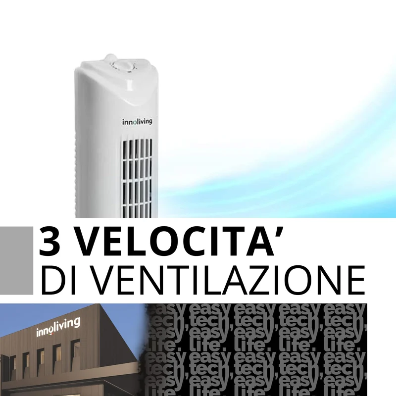Innoliving Bimar Ventilatore a Torretta 3 Velocità INN-504 con Timer 120 Minuti, Ventilatore a Colonna con Oscillazione Automatica 90°, Potenza 45W, Altezza 78cm, Ventilatore a Torre Efficiente e Silenzioso