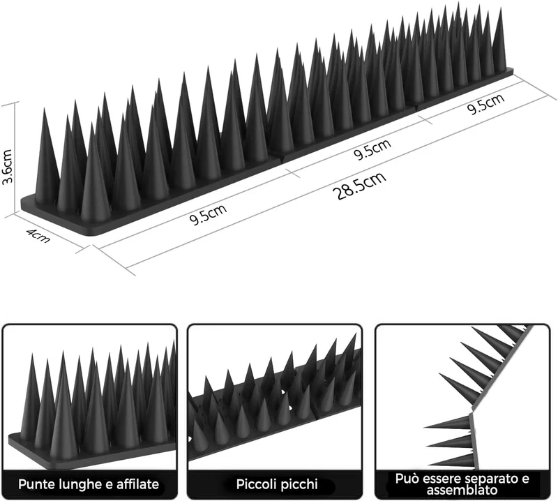 Dissuasori per Piccioni 5.7M, Dissuasore per Piccioni Plastica, Scaccia Piccioni, Piccioni Dissuasori Balcone Terrazza Finestra per Uccelli, Gatti (20 Pezzi Nero)