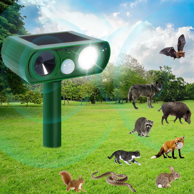 PQETBV Dissuasore piccioni, uccelli, gatti Repellente per Volpi Ultrasonico Solare con Luce LED, 8m 120° Dissuasori per Piccioni Giardino IPX4 Impermeabile per Gatti Martore Volpi Cani Procioni (510B)