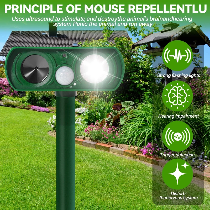 PQETBV Dissuasore piccioni, uccelli, gatti Repellente per Volpi Ultrasonico Solare con Luce LED, 8m 120° Dissuasori per Piccioni Giardino IPX4 Impermeabile per Gatti Martore Volpi Cani Procioni (510B)