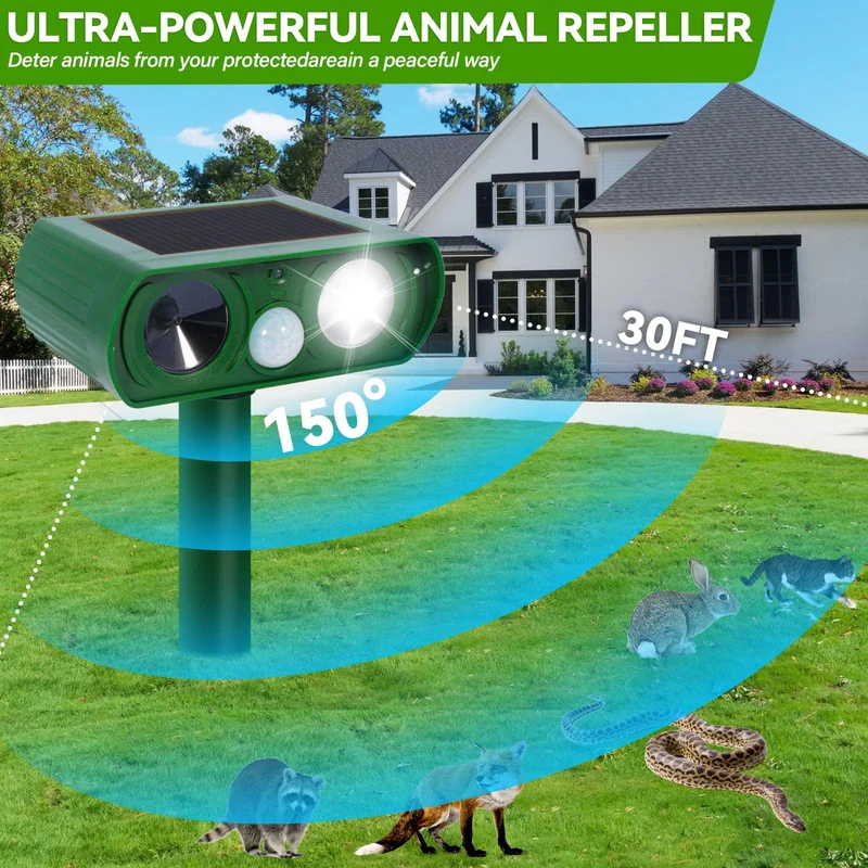 PQETBV Dissuasore piccioni, uccelli, gatti Repellente per Volpi Ultrasonico Solare con Luce LED, 8m 120° Dissuasori per Piccioni Giardino IPX4 Impermeabile per Gatti Martore Volpi Cani Procioni (510B)
