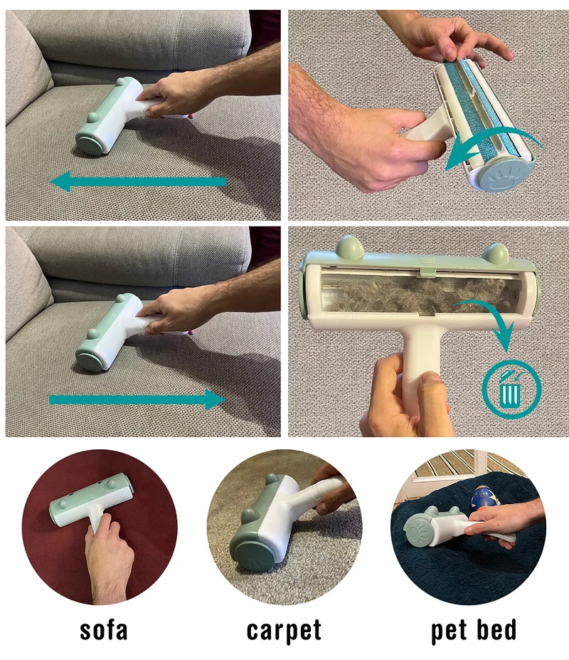 TREKAM Set 2x tiragraffi divano per gatti e rullo smacchiatori divano - Proteggi divano gatti graffi con palline elastiche giocattolo e tasche - affilaunghie sisal naturale per il tuo gattino