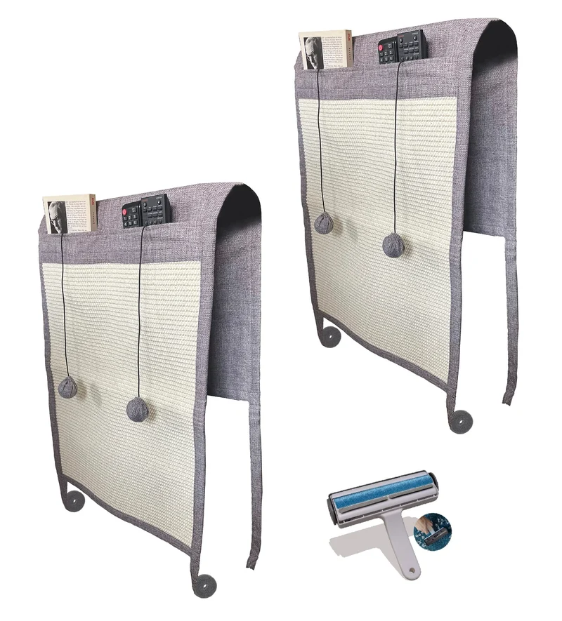 TREKAM Set 2x tiragraffi divano per gatti e rullo smacchiatori divano - Proteggi divano gatti graffi con palline elastiche giocattolo e tasche - affilaunghie sisal naturale per il tuo gattino