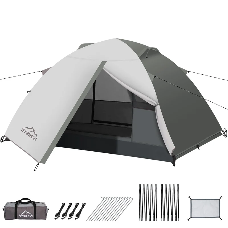 Gysrevi Tenda Campeggio per 2-3 Persone Tenda da Campeggio Doppia Porta Impermeabile & Antivento Tenda Interna ed Esterna 2 in 1 Adatto per il Campeggio, Escursioni, Arrampicata, Escursioni, Viaggi di