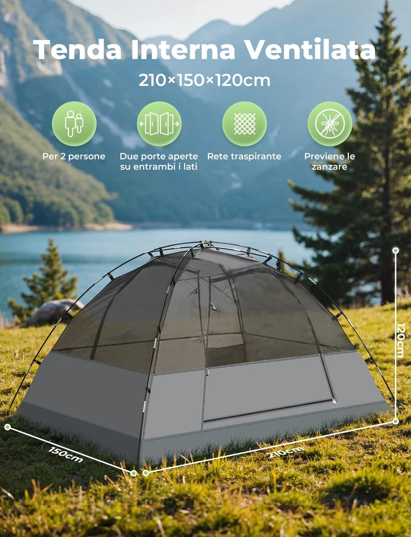 Gysrevi Tenda Campeggio per 2-3 Persone Tenda da Campeggio Doppia Porta Impermeabile & Antivento Tenda Interna ed Esterna 2 in 1 Adatto per il Campeggio, Escursioni, Arrampicata, Escursioni, Viaggi di