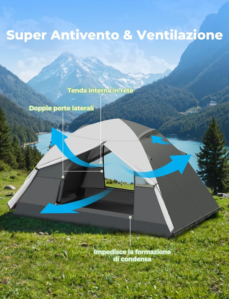 Gysrevi Tenda Campeggio per 2-3 Persone Tenda da Campeggio Doppia Porta Impermeabile & Antivento Tenda Interna ed Esterna 2 in 1 Adatto per il Campeggio, Escursioni, Arrampicata, Escursioni, Viaggi di
