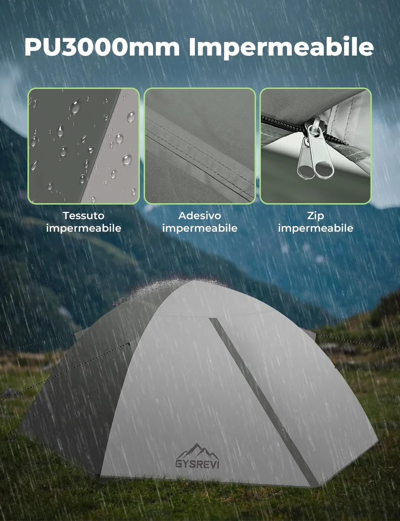 Gysrevi Tenda Campeggio per 2-3 Persone Tenda da Campeggio Doppia Porta Impermeabile & Antivento Tenda Interna ed Esterna 2 in 1 Adatto per il Campeggio, Escursioni, Arrampicata, Escursioni, Viaggi di