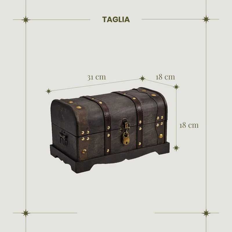 Brynnberg, Columbus, Cofanetto in Legno a Forma di Baule, Stile coloniale, Scrigno dei Pirati, con Lucchetto, 31 x 18 x 18 cm