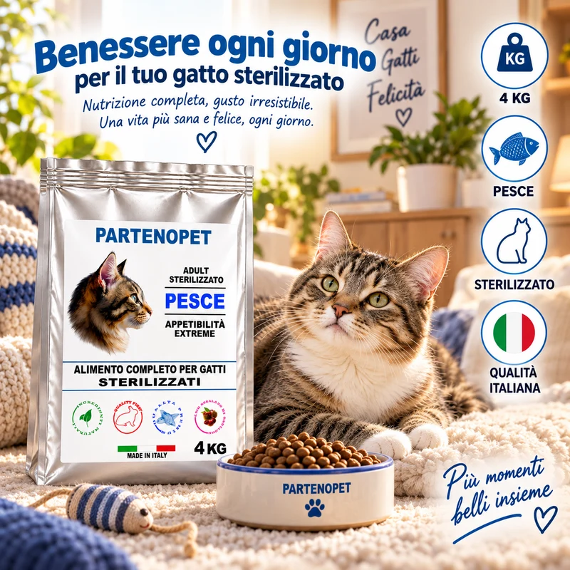 Partenopet Crocchette Gatti Sterilizzati al Pesce 4 kg